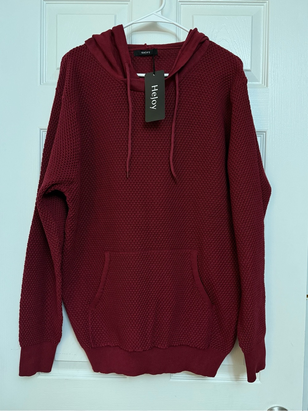 NEW Heloy women Thick Knit Hoodie Burgundy Large Pullover Warm Sweater Large